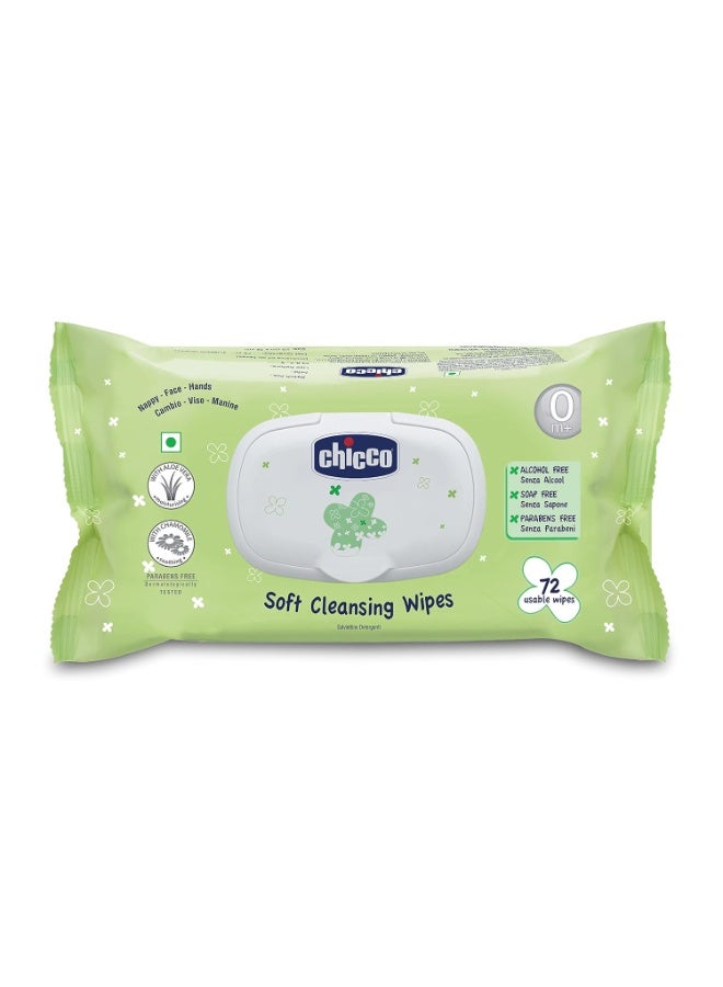 Chicco Baby Moments Soft Cleansing Baby Wipes, Ideal for Nappy, Face and Hand, Dermatologically Tested, Paraben Free, Fliptop Pack (72 Sheets), White - Image 1